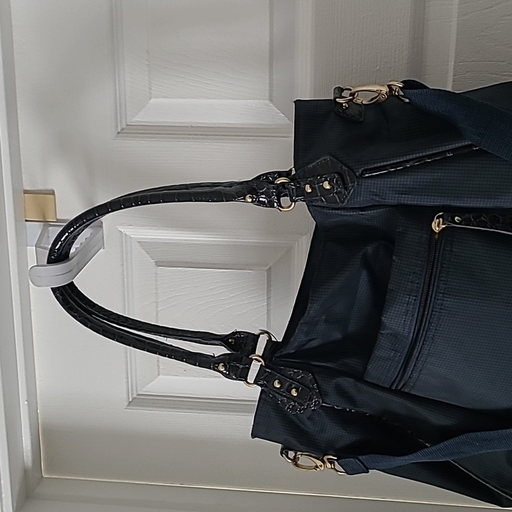 Samantha Brown Carry-on Bag With Trolley Sleeve Navy Blue Croc Embossed Accents - Picture 5 of 14
